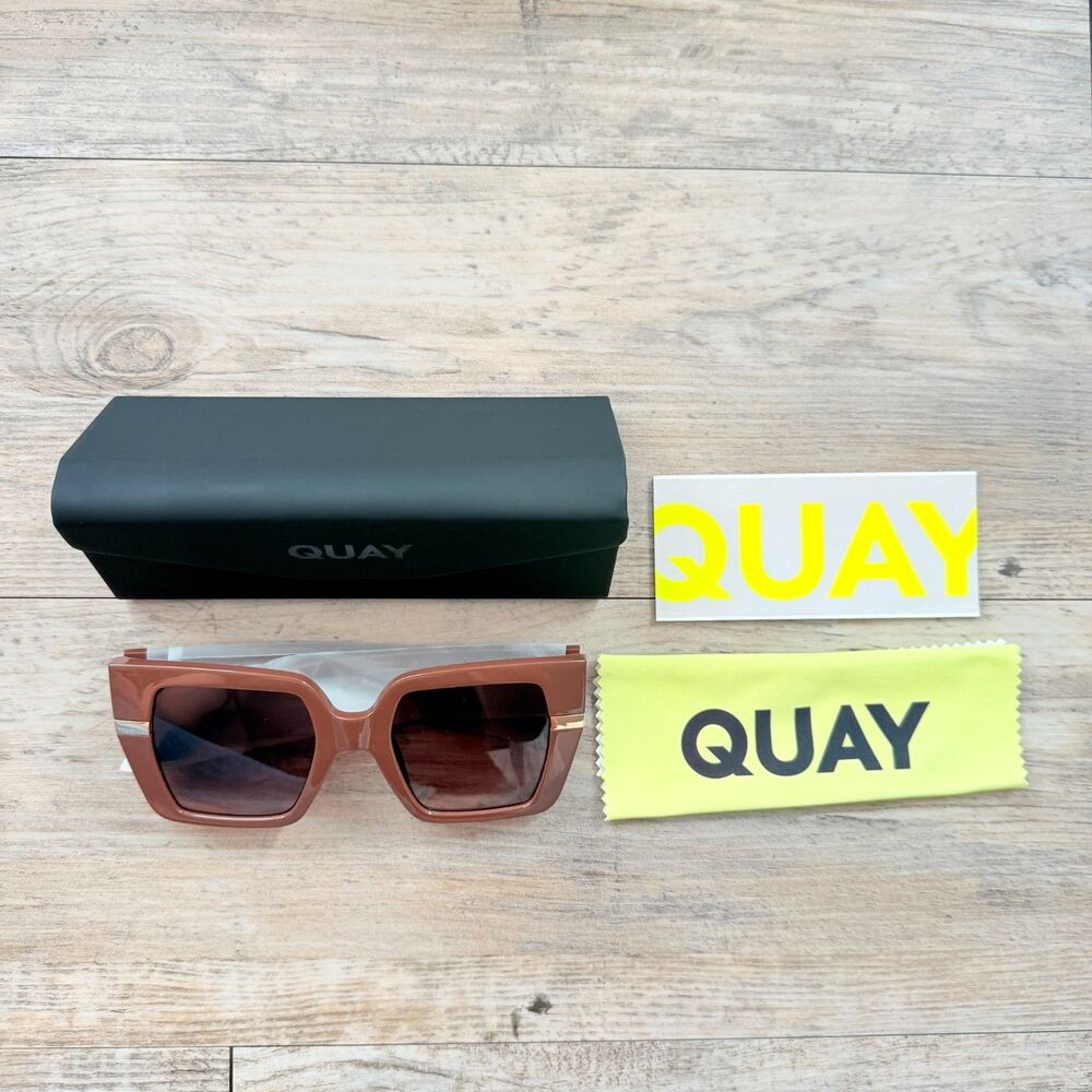 Quay Notorious 51mm Gradient Square Sunglasses Doe Brown Oversized Women’s NEW